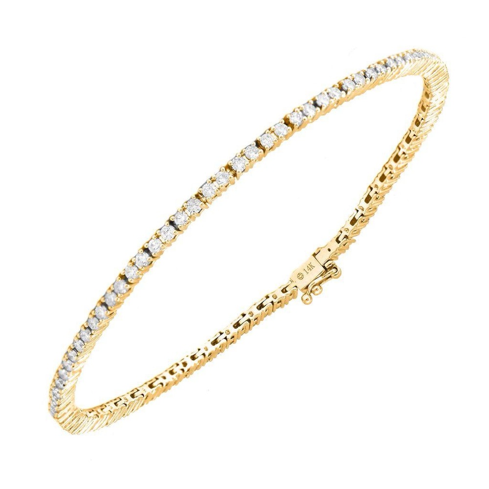 14K Real Yellow Gold Tennis Bracelet Round Prong Diamond Bracelet 6.75"